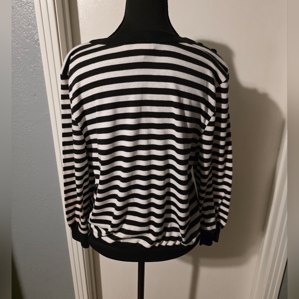 Peter Popovitch Black And White Stripped Long Sleeve Top - Picture 4 of 5